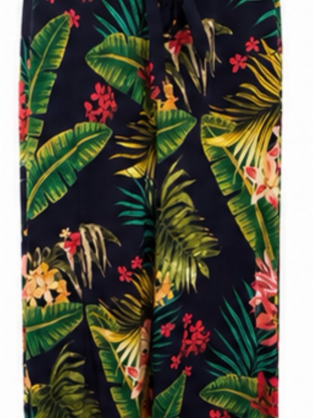Zara Navy Tropical Print Wide-Leg Pants